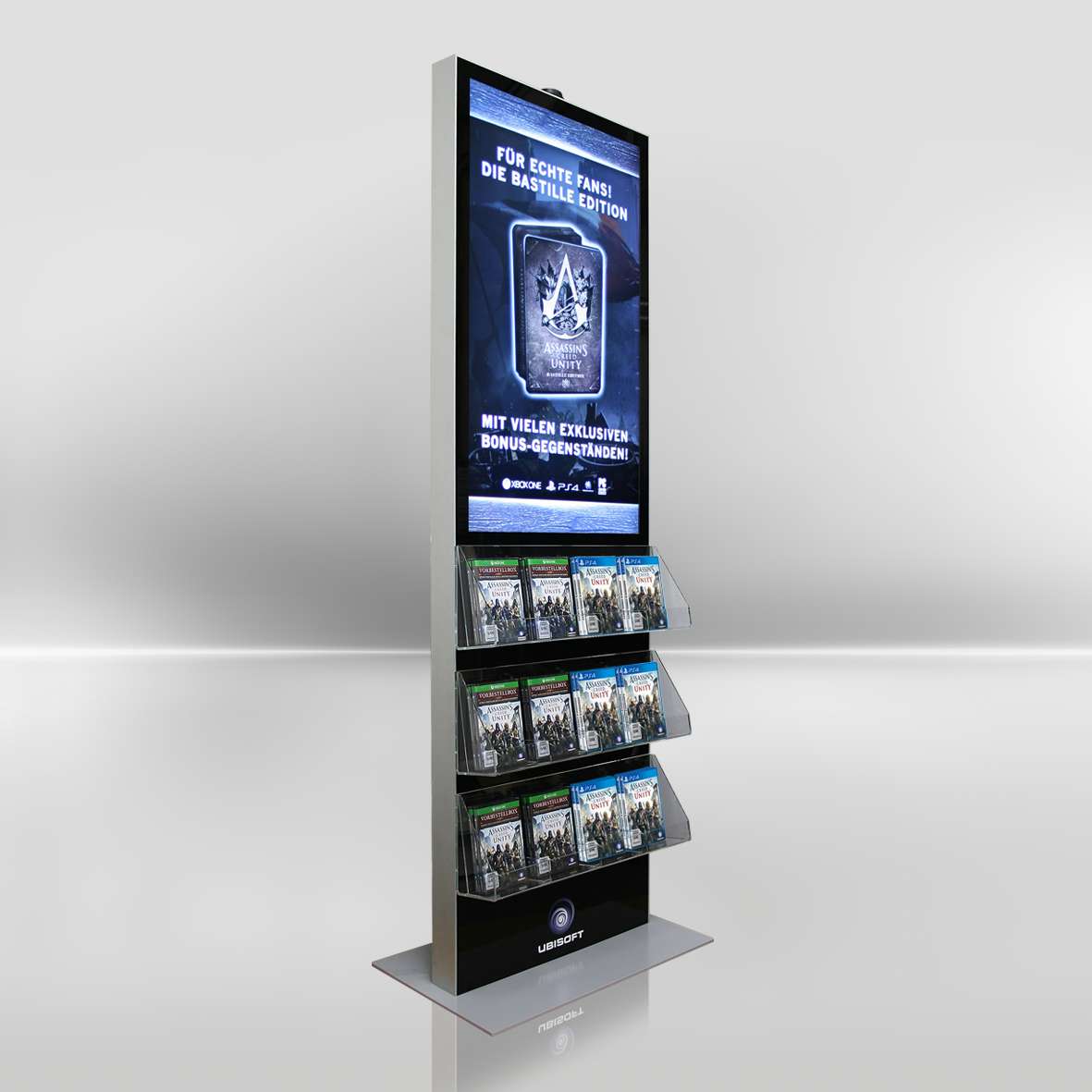 Digitales POS-Display - 47 Zoll InfoStele mit Ablage für Exponate 